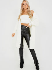 Mid-Length Knitted Open Cardigan