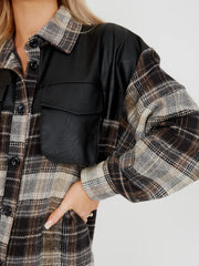 PU Detail Oversized Thick Checked Shacket