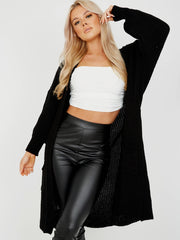 Mid-Length Knitted Open Cardigan