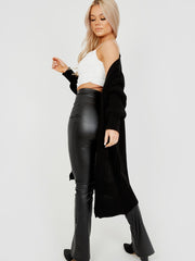 Mid-Length Knitted Open Cardigan