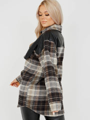 PU Detail Oversized Thick Checked Shacket