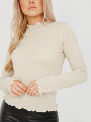 Ribbed Frill High Neck Top