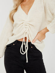 Ruched Drawstring Front Knitted Top
