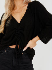 Ruched Drawstring Front Knitted Top