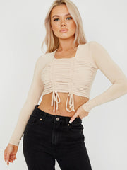 Square Neck Slinky Ruched Crop Top