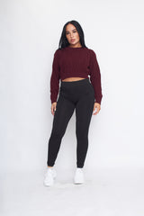 Long Sleeve Cable Knitted Cropped Jumper