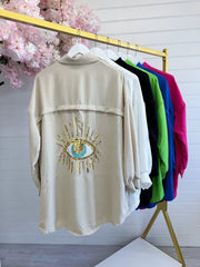 Camisa de ojo de lentejuelas bordadas de gran tamaño