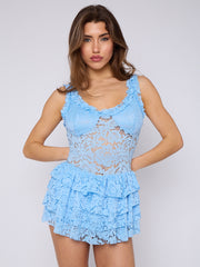 Spitzendetail hoher Nacken -Langarmplaysuit (Kopie)