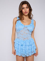 Spitzendetail hoher Nacken -Langarmplaysuit (Kopie)