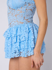 Spitzendetail hoher Nacken -Langarmplaysuit (Kopie)