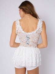 Spitzendetail hoher Nacken -Langarmplaysuit (Kopie)