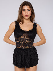 Spitzendetail hoher Nacken -Langarmplaysuit (Kopie)