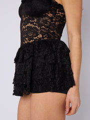 Spitzendetail hoher Nacken -Langarmplaysuit (Kopie)