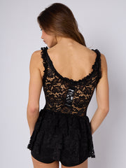 Spitzendetail hoher Nacken -Langarmplaysuit (Kopie)