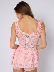 Spitzendetail hoher Nacken -Langarmplaysuit (Kopie)