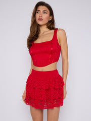 Lace Detail Slinky Crop Top & Frill Mini Skirt Co-ord