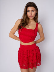 Lace Detail Slinky Crop Top & Frill Mini Skirt Co-ord
