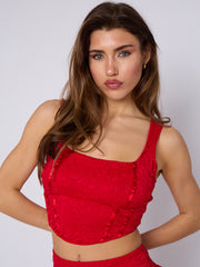 Lace Detail Slinky Crop Top & Frill Mini Skirt Co-ord