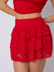 Lace Detail Slinky Crop Top & Frill Mini Skirt Co-ord
