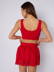 Lace Detail Slinky Crop Top & Frill Mini Skirt Co-ord