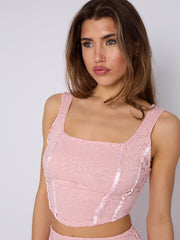 Lace Detail Slinky Crop Top & Frill Mini Skirt Co-ord