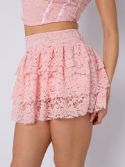 Lace Detail Slinky Crop Top & Frill Mini Skirt Co-ord