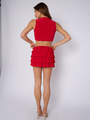Multi Layered Frill Slinky Skirt & Crop Top Co-ord