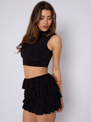 Multi Layered Frill Slinky Skirt & Crop Top Co-ord