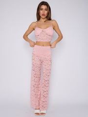 Lace Detail Padded Bralet Crop Top & Flare Trouser Co-ord