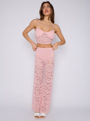 Lace Detail Padded Bralet Crop Top & Flare Trouser Co-ord