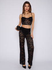 Lace Detail Padded Bralet Crop Top & Flare Trouser Co-ord