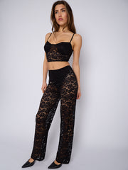 Lace Detail Padded Bralet Crop Top & Flare Trouser Co-ord