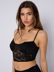 Lace Detail Padded Bralet Crop Top & Flare Trouser Co-ord