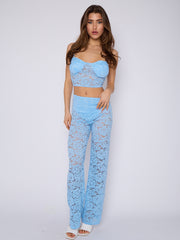 Lace Detail Padded Bralet Crop Top & Flare Trouser Co-ord
