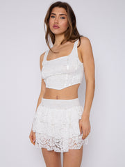 Lace Detail Slinky Crop Top & Frill Mini Skirt Co-ord