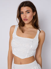 Lace Detail Slinky Crop Top & Frill Mini Skirt Co-ord