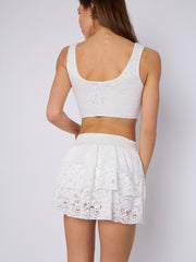 Lace Detail Slinky Crop Top & Frill Mini Skirt Co-ord