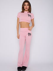 Crucifix Detail Crop Top & Flare Hosen Co-ordte