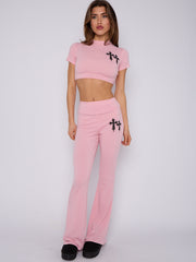 Crucifix Detail Crop Top & Flare Hosen Co-ordte