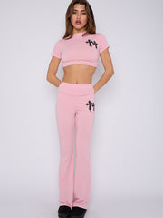 Crucifix Detail Crop Top & Flare Hosen Co-ordte