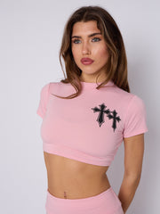 Crucifix Detail Crop Top & Flare Hosen Co-ordte