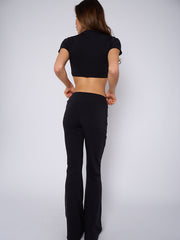 Crucifix Detail Crop Top & Flare Hosen Co-ordte