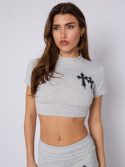 Crucifix Detail Crop Top & Flare Hosen Co-ordte