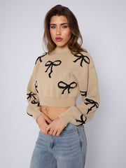 Bow Detail Oversized Cropped Knitted Jumper
