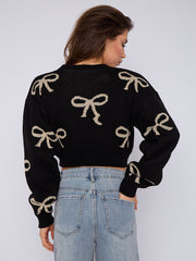 Bow Detail Oversized Cropped Knitted Jumper