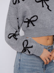 Bow Detail Oversized Cropped Knitted Jumper