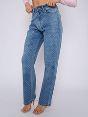 Diamante Studded Front Straight Leg Denim Jeans