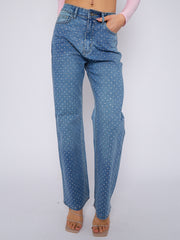 Diamante Studded Front Straight Leg Denim Jeans