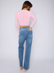 Diamante Studded Front Straight Leg Denim Jeans