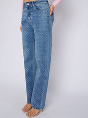 Diamante Studded Front Straight Leg Denim Jeans
